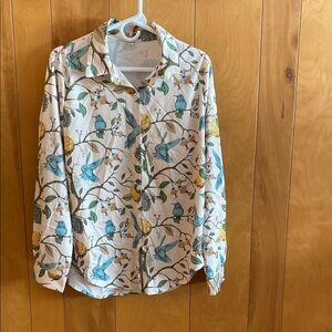 Bird Print Button-Up Shirt